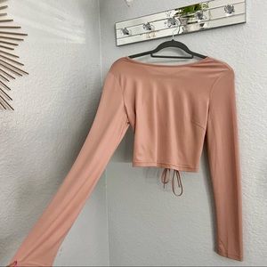 Salmon Pink Long Sleeve Open Back Cropped Blouse by Windsor